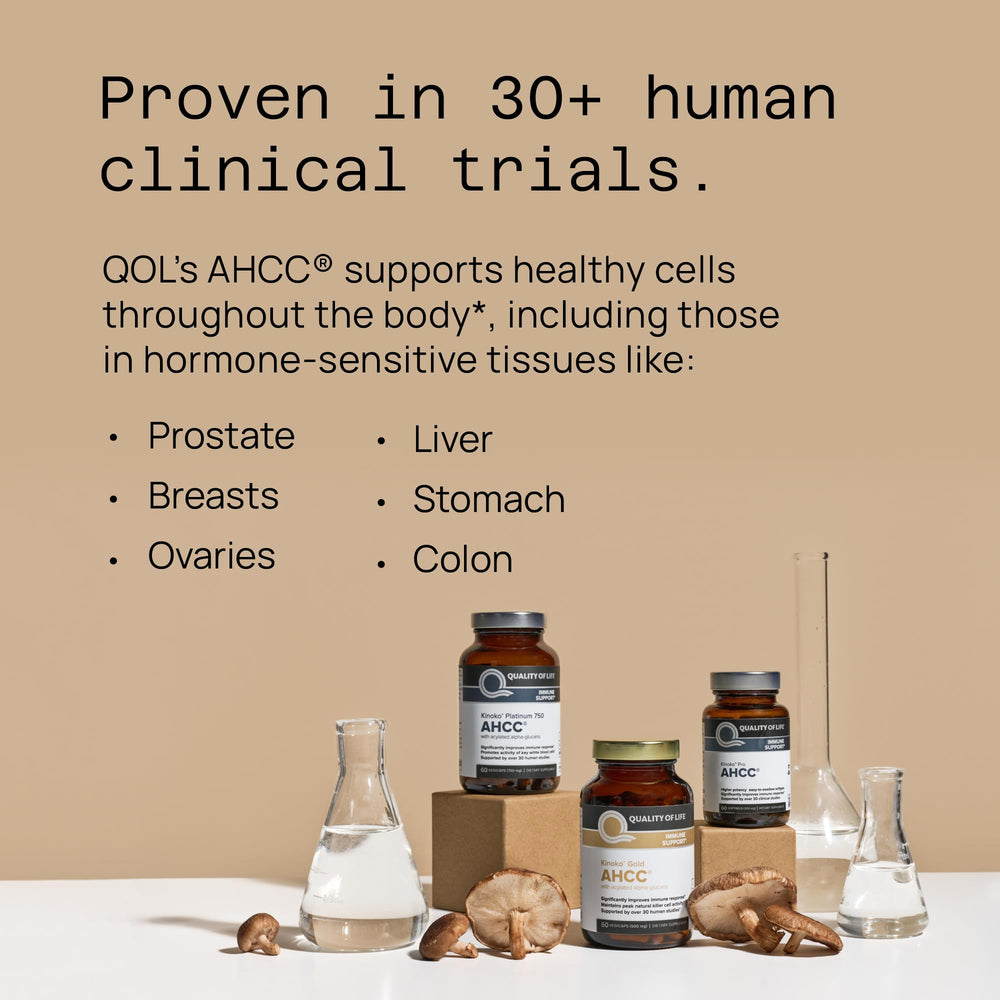 Quality of Life AHCC Rx daily-use capsules for routine immune support.