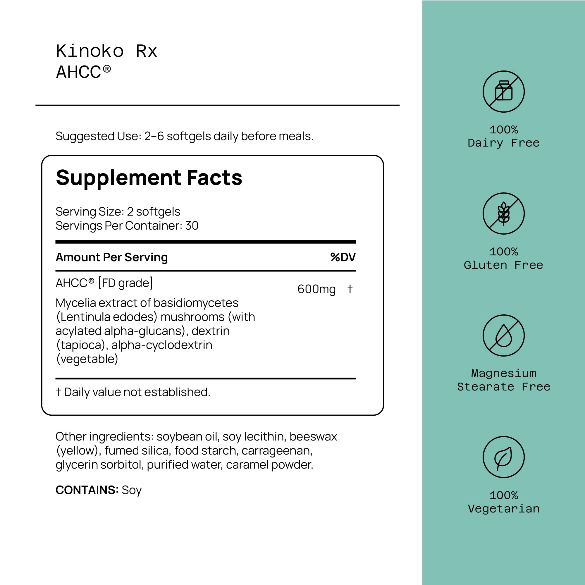 Close-up of Quality of Life AHCC Rx softgels for daily immune support.