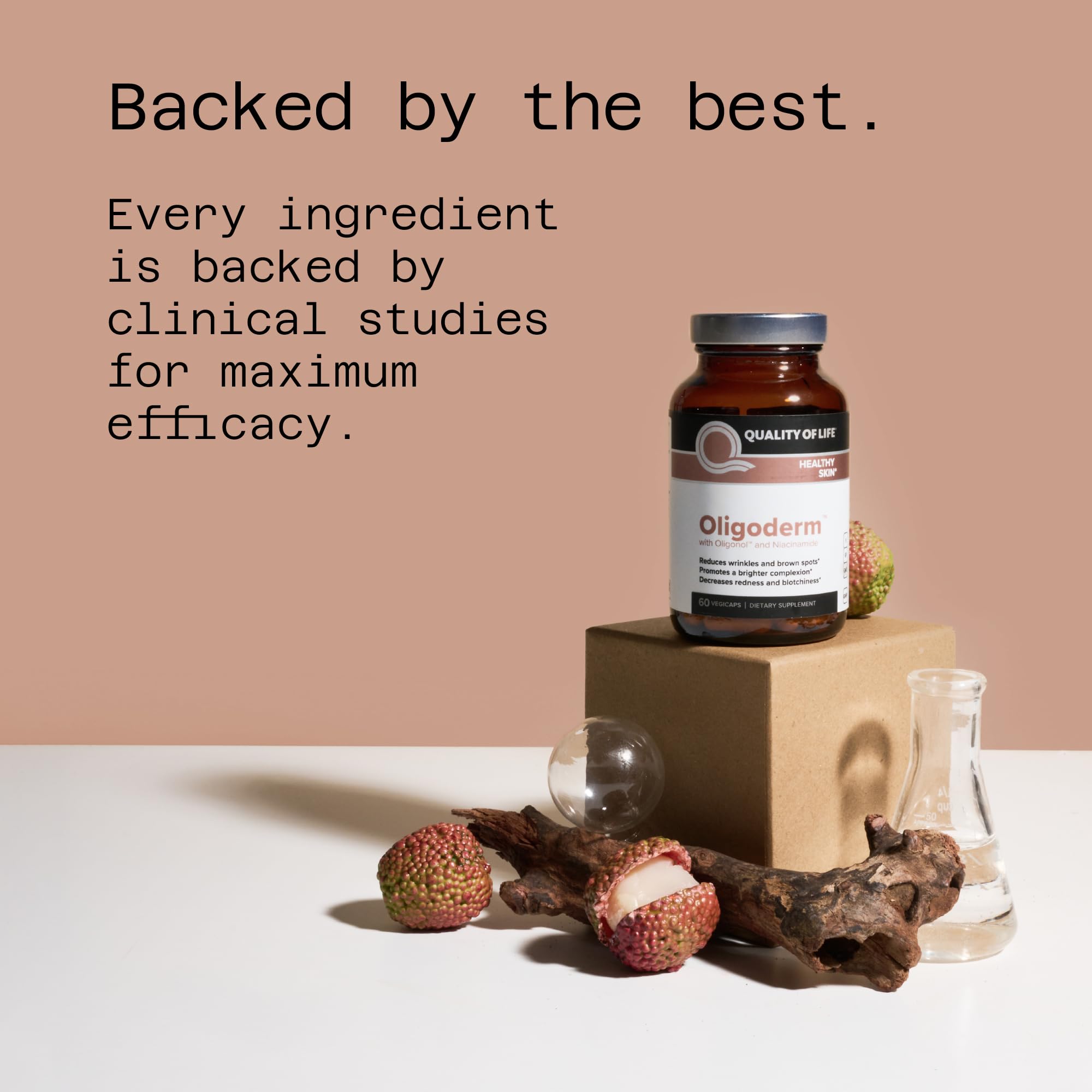 Quality of Life Oligoderm label closeup emphasizes vegan, gluten-free, and preservative-free formulation