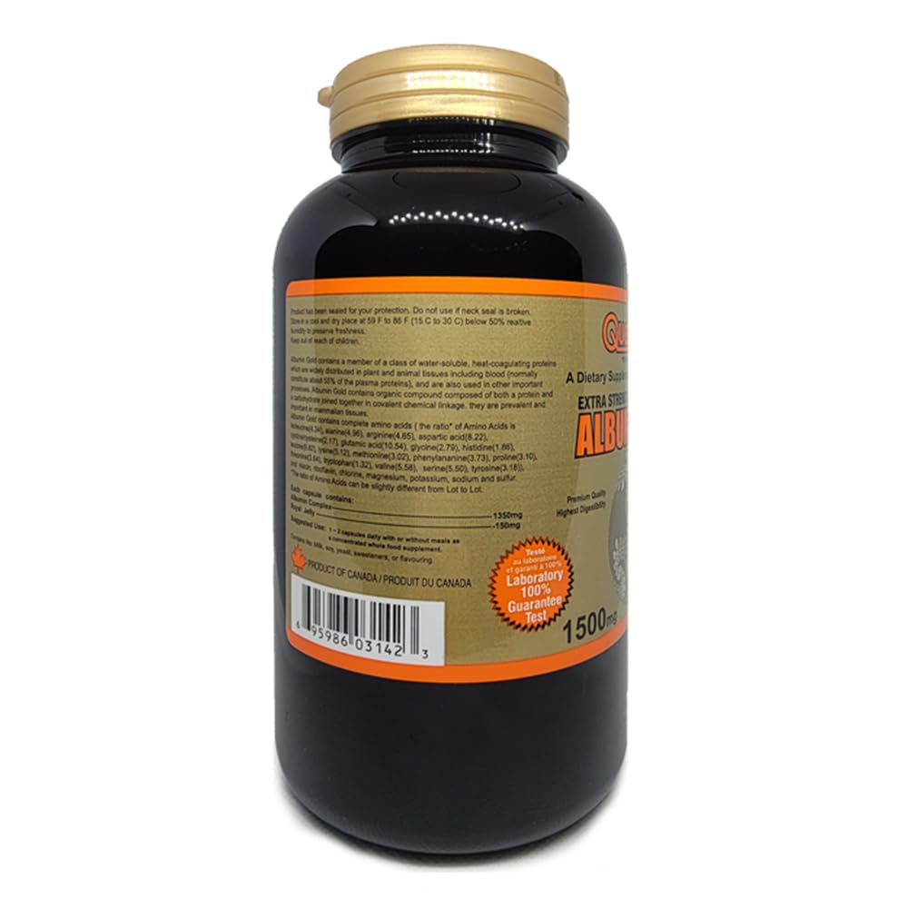 QualityLab Albumin Gold label detail shows origin and quality controls for trust.
