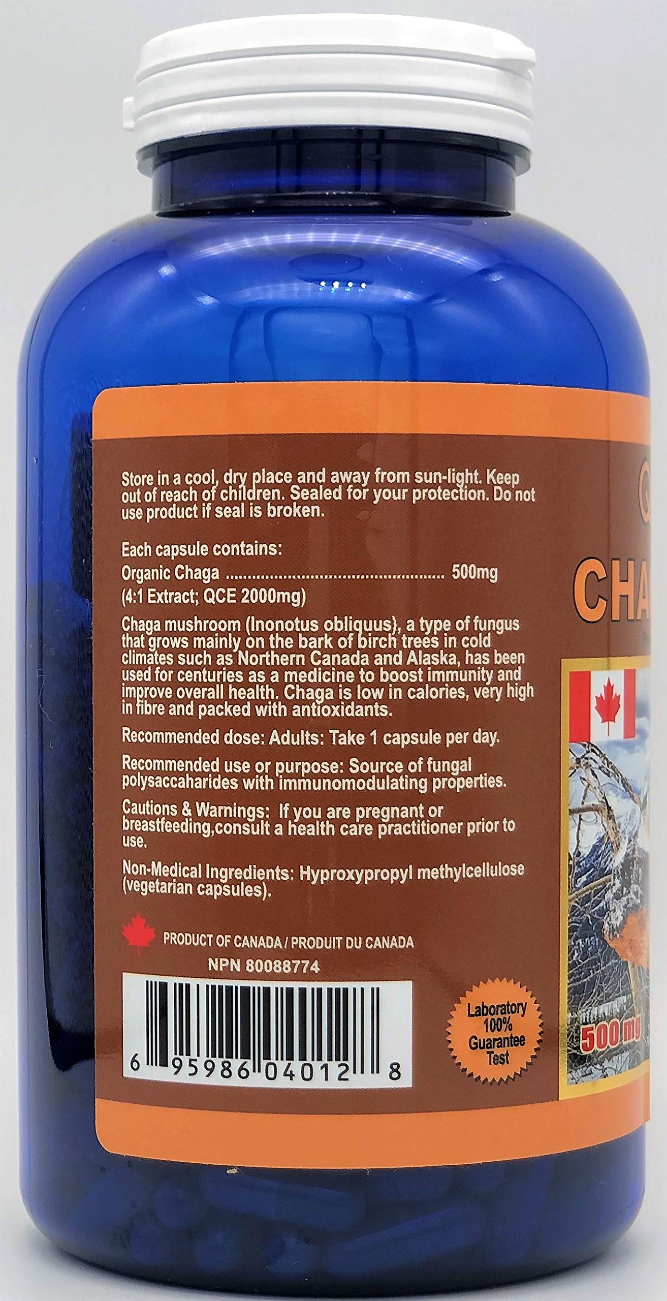 QualityLab Chaga Gold vegecaps packaging shows Canadian-made quality and care.