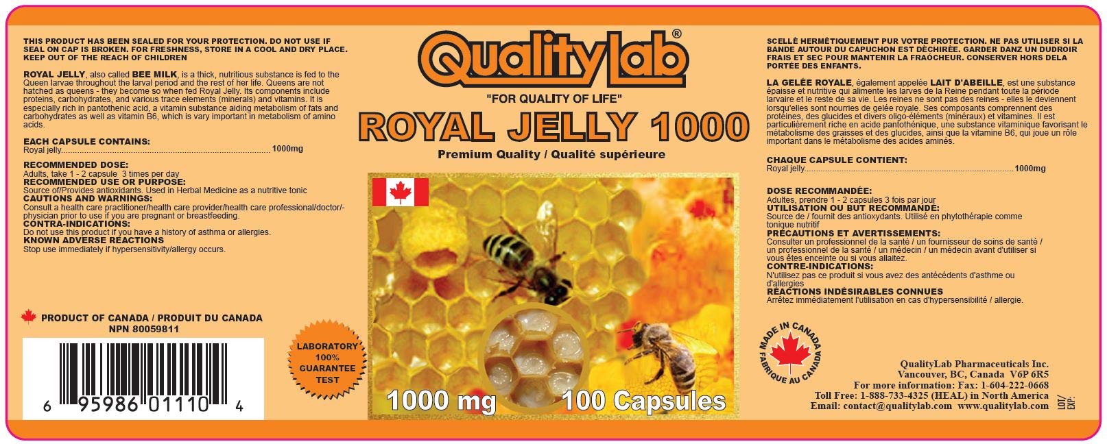 QualityLab Royal Jelly 1000 mg capsules close-up highlighting potency