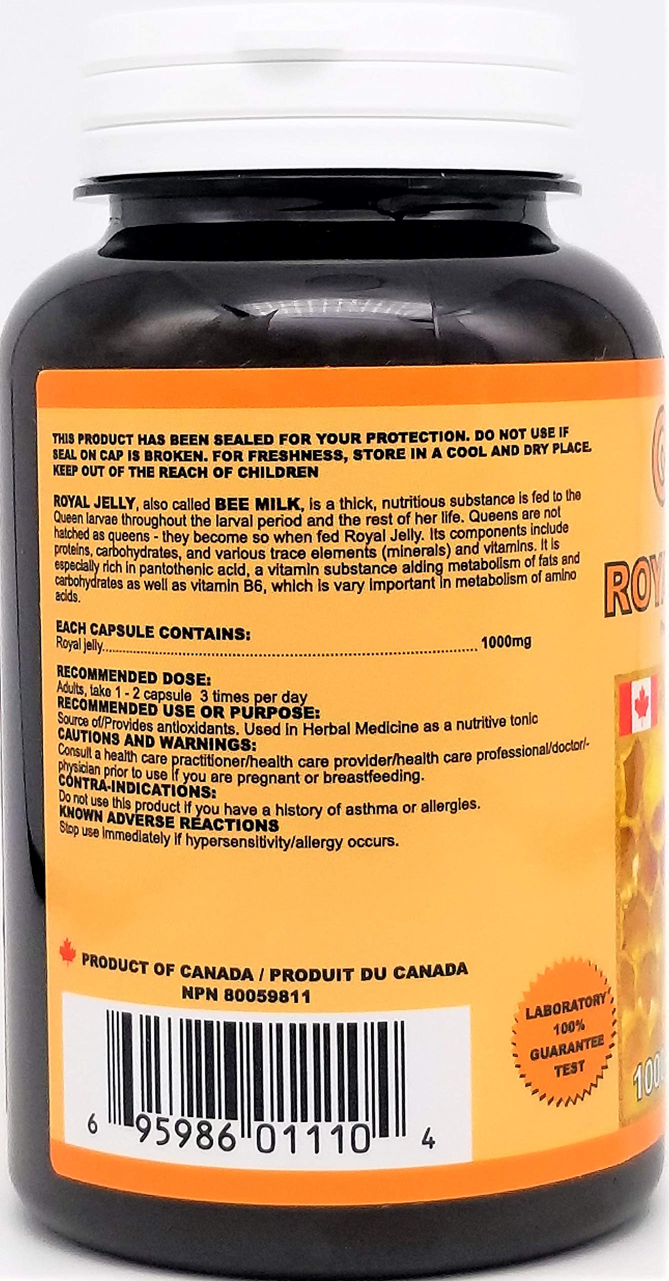 QualityLab Royal Jelly label shows Vancouver Canada origin
