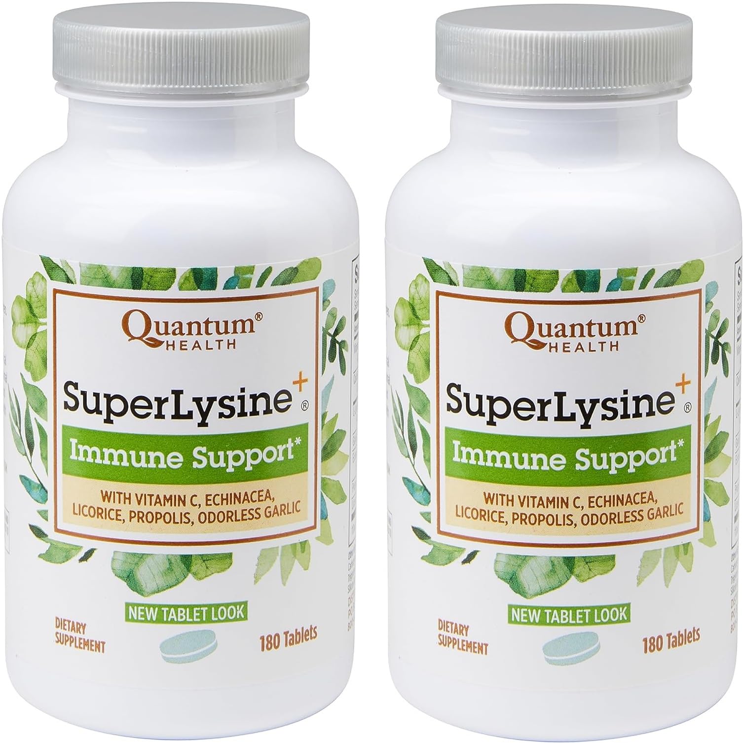 Quantum Health SuperLysine+ bottle front shows brand and daily immune support.