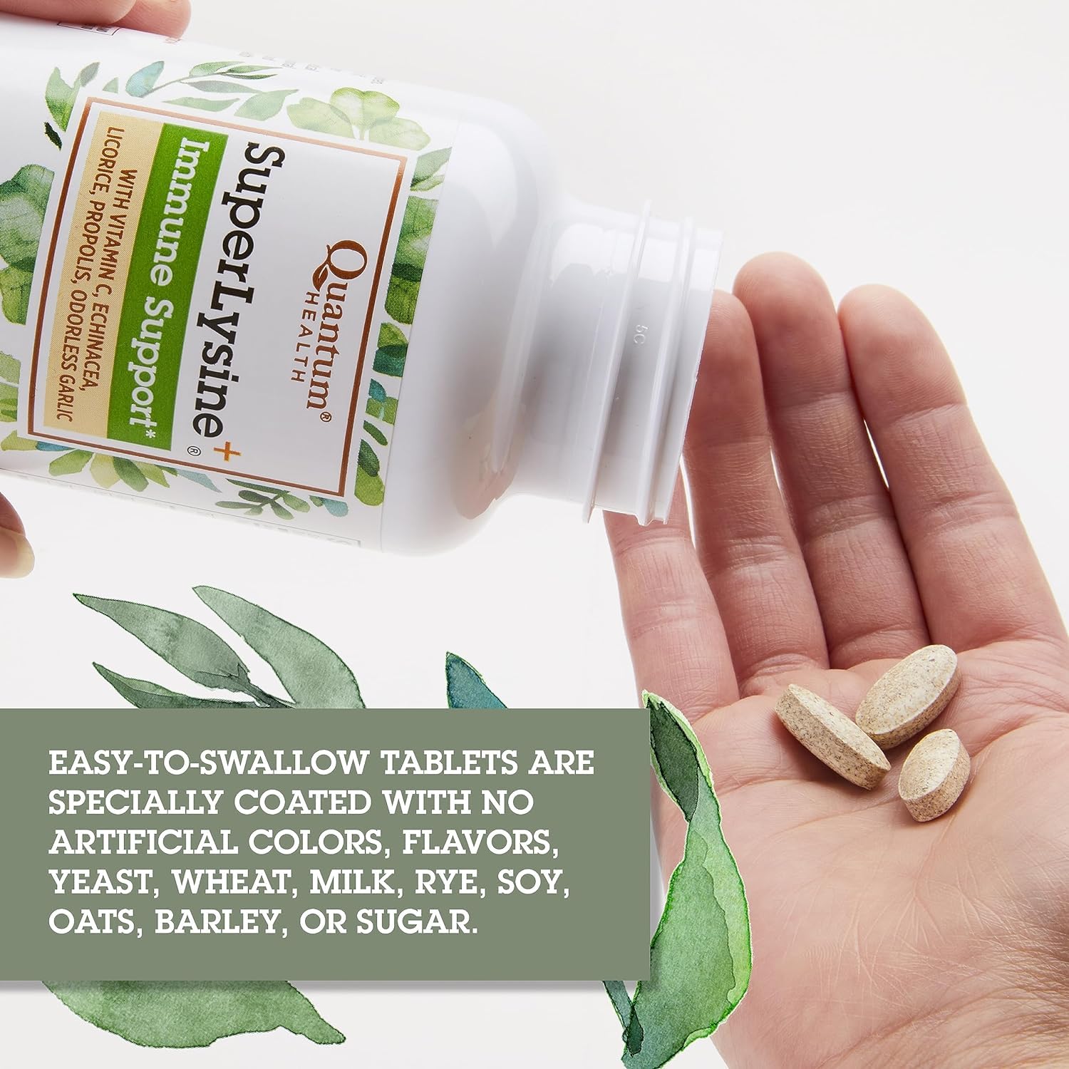 Quantum Health SuperLysine+ ingredients icon highlights immune support components.