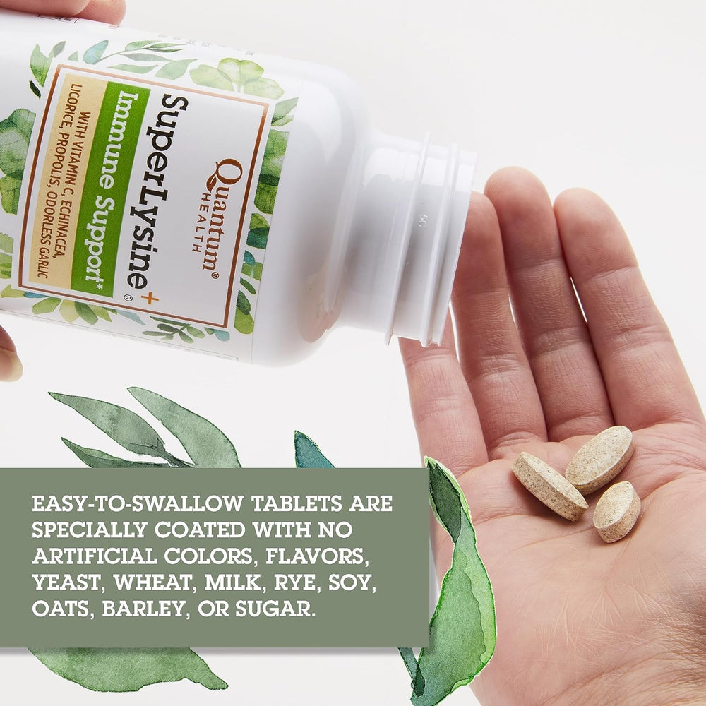 Quantum Health SuperLysine+ ingredients icon highlights immune support components.