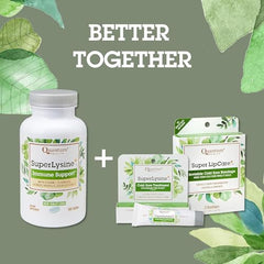 Quantum Health SuperLysine+ tablets close-up highlighting easy-to-swallow coating.