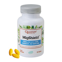 Quantum MigShield bottle pour shows easy-to-take daily tablets.