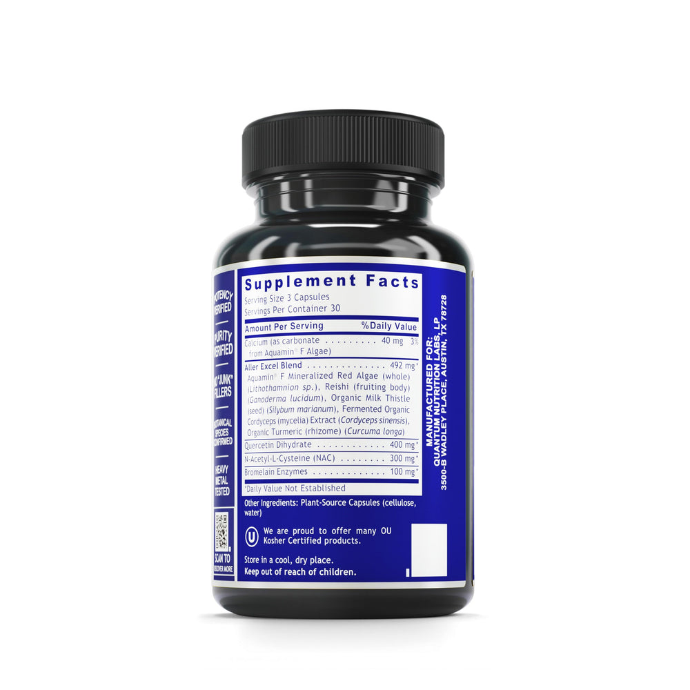 Quantum Nutrition Aller Plus capsules delivering quercetin and reishi for immune support.