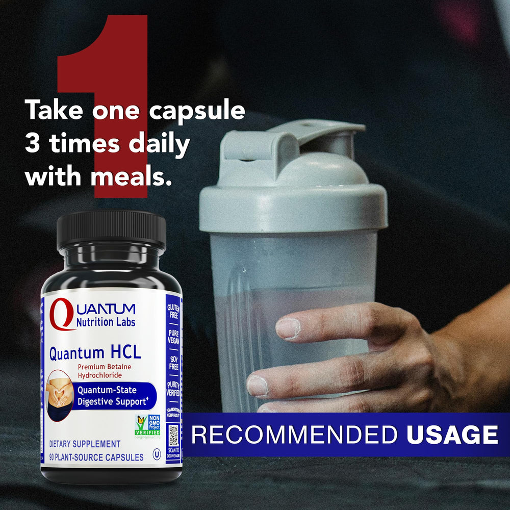 Serving size close-up of Quantum Betaine HCL for post-meal use.