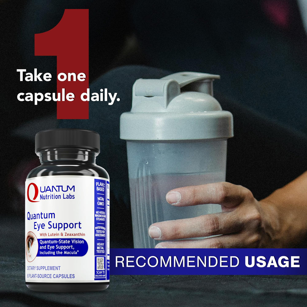 Quantum Nutrition Eye Support vegan formulation emphasizes plant-based options for adults.