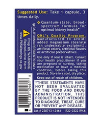 Quantum Nutrition Kidney Support bottle label highlighting magnesium stearate-free formula