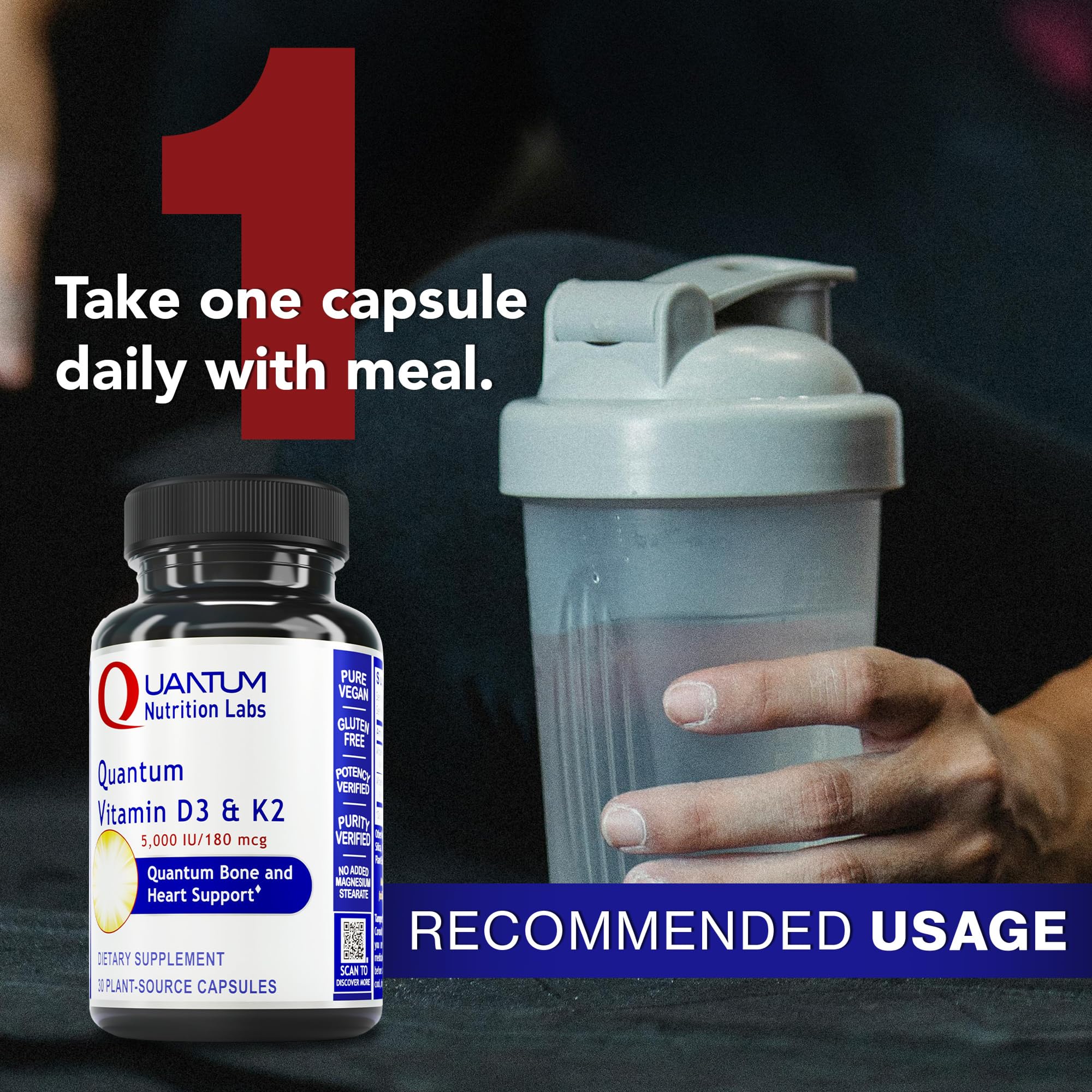 Quantum Nutrition Labs bottle with capsules on a neutral backdrop