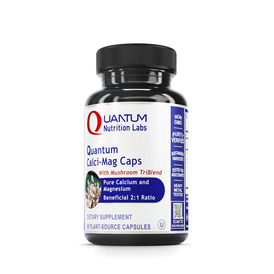 Quantum Nutrition Calci-Mag Caps bottle highlighting bone support minerals