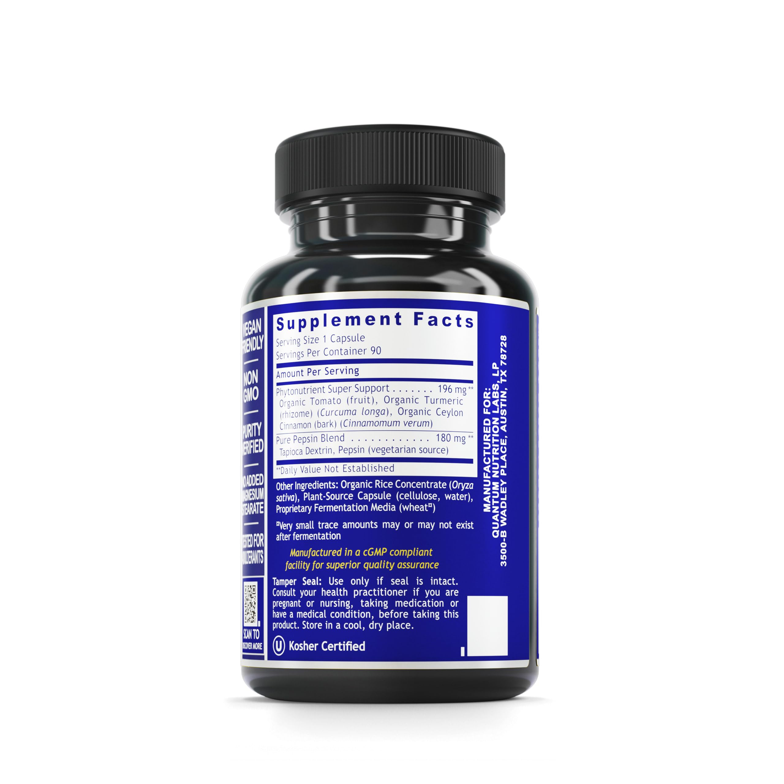 Quantum Nutrition Labs HCL Activator capsules ready to take after meals for better digestion