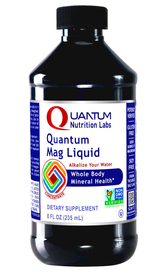 Quantum Nutrition Labs Mag Liquid bottle showcases a magnesium-rich mineral blend for daily wellness.