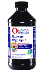 Quantum Nutrition Labs Mag Liquid bottle showcases a magnesium-rich mineral blend for daily wellness.