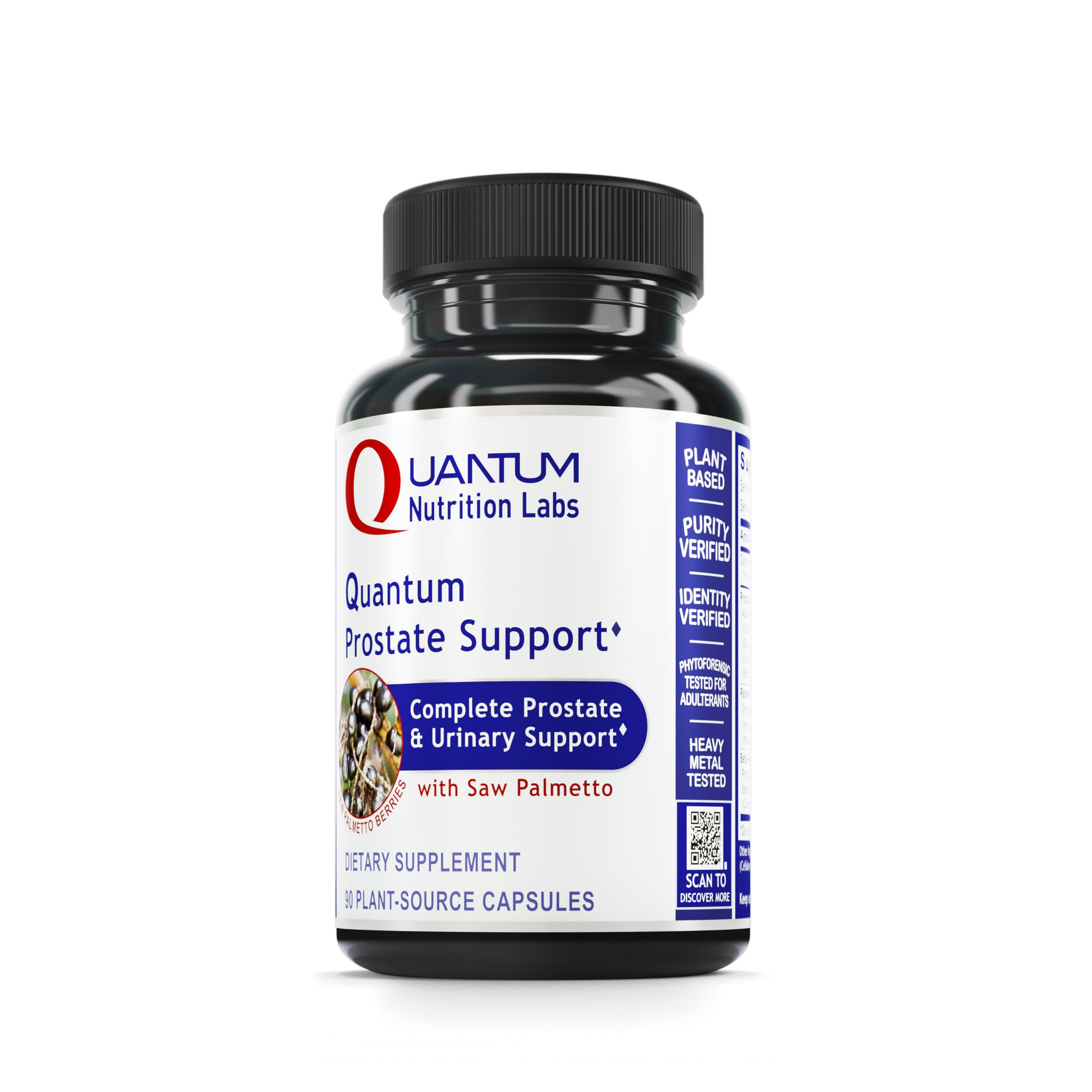 Quantum Nutrition Labs Prostate Support bottle showing herbal blend for urinary health.