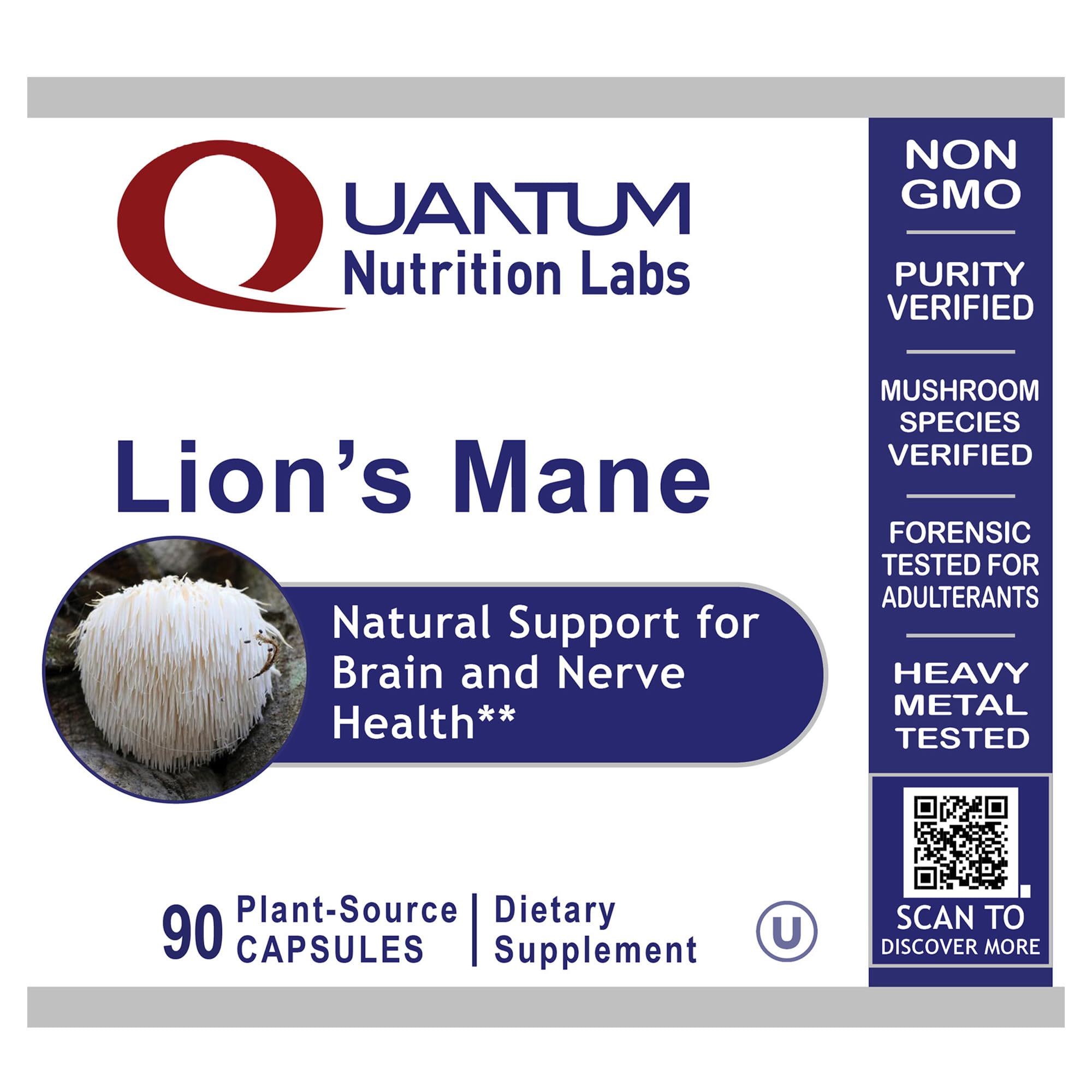 Quantum Nutrition Lions Mane data visual highlighting 1000mg extract and polysaccharides