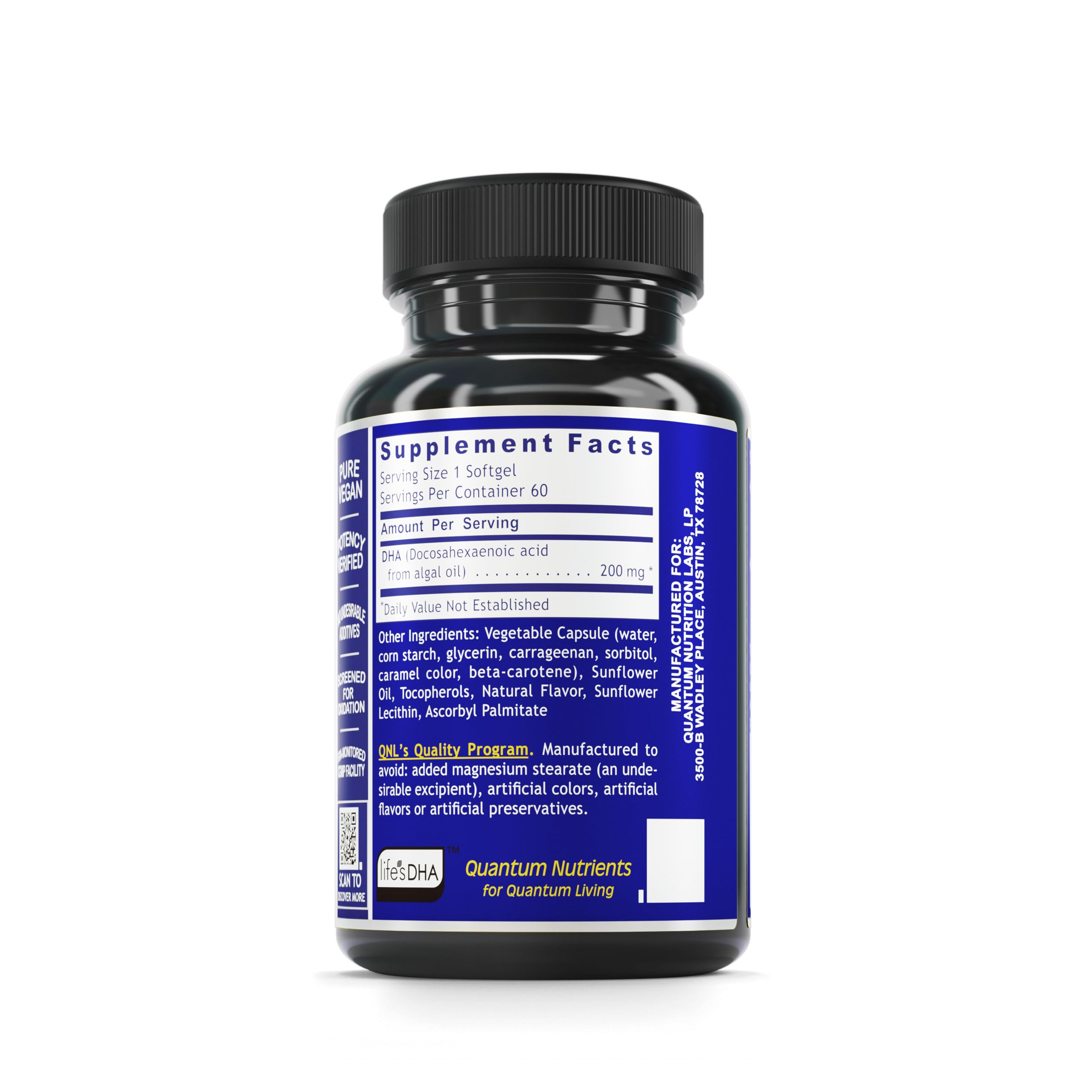 Quantum Nutrition Plants DHA softgel pack, convenient daily vegan omega-3 capsule