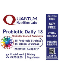 Quantum Nutrition Probiotic Daily 18 capsules in hand for daily wellness.