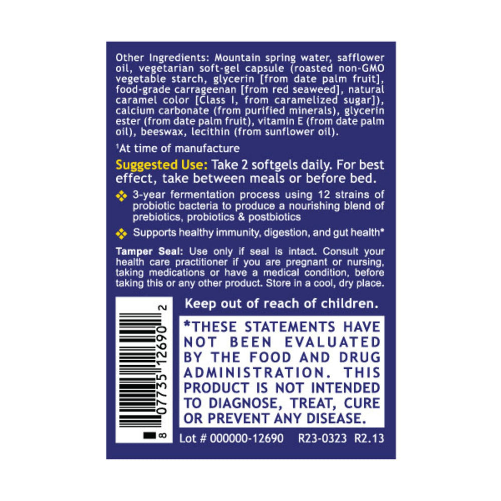 Quantum Nutrition Probiotic Support label view reveals 3-year fermentation and 3-in-1 gut care.