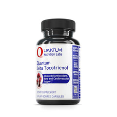 Quantum Nutrition QNL Delta Tocotrienol bottle shows plant-based vitamin E support for heart and liver health.