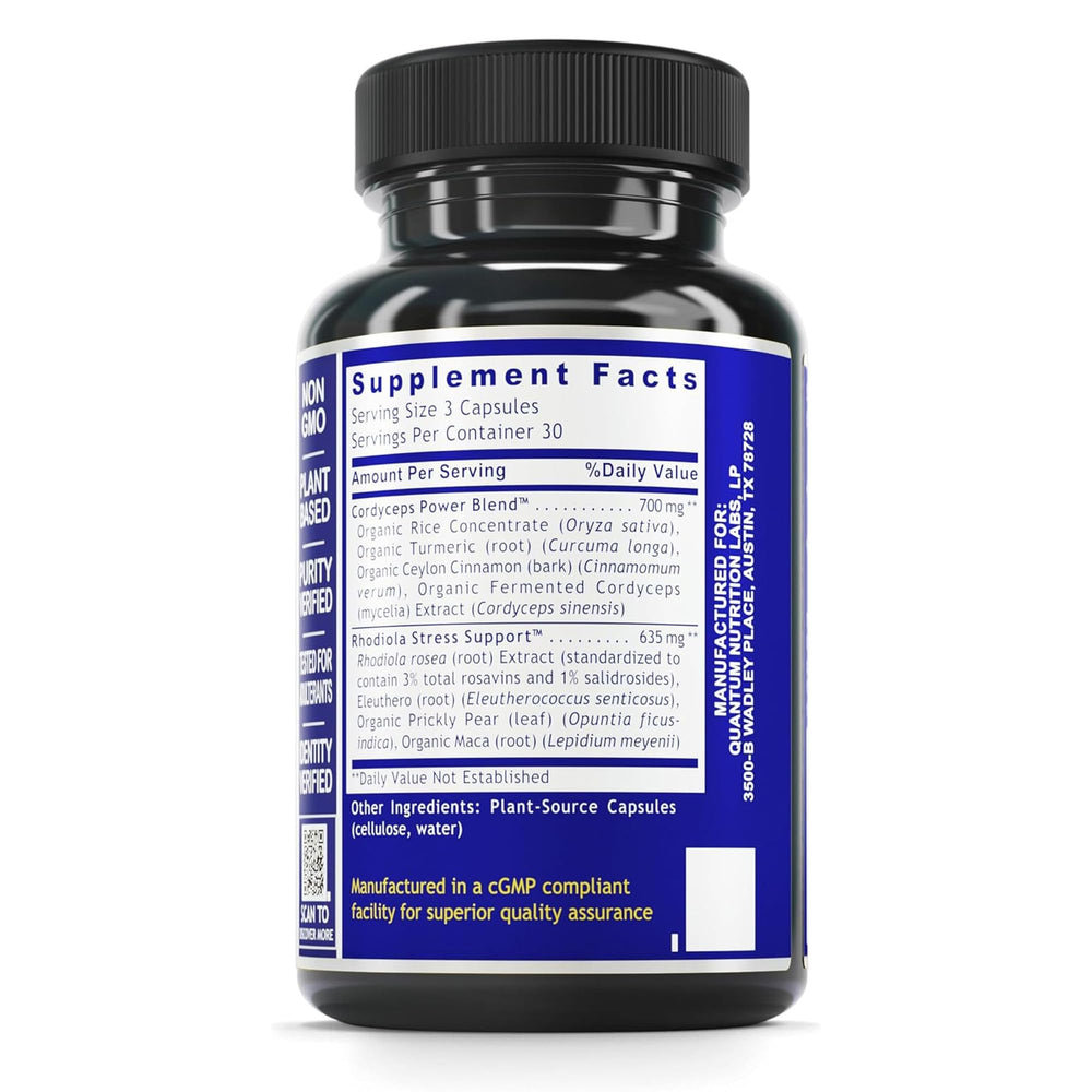 Quantum Nutrition QNL Fatigue Support capsules close-up for sustained energy and focus