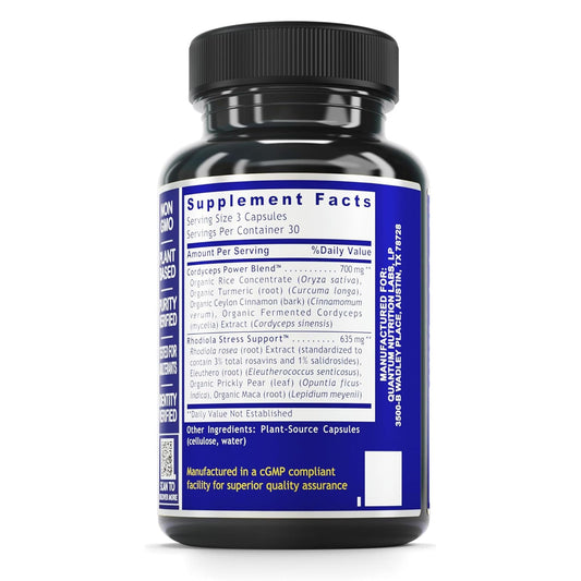 Quantum Nutrition QNL Fatigue Support capsules close-up for sustained energy and focus