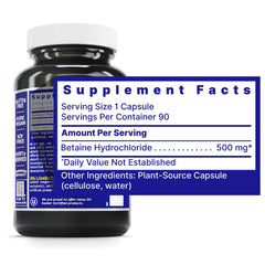 Close-up of Quantum Nutrition Quantum Betaine HCL capsules for digestive comfort.