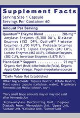 Diagram showing one capsule per meal usage for digestion support.