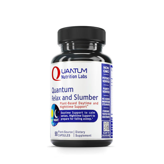 Quantum Nutrition Quantum Relax and Slumber bottle ready for a calming night routine.