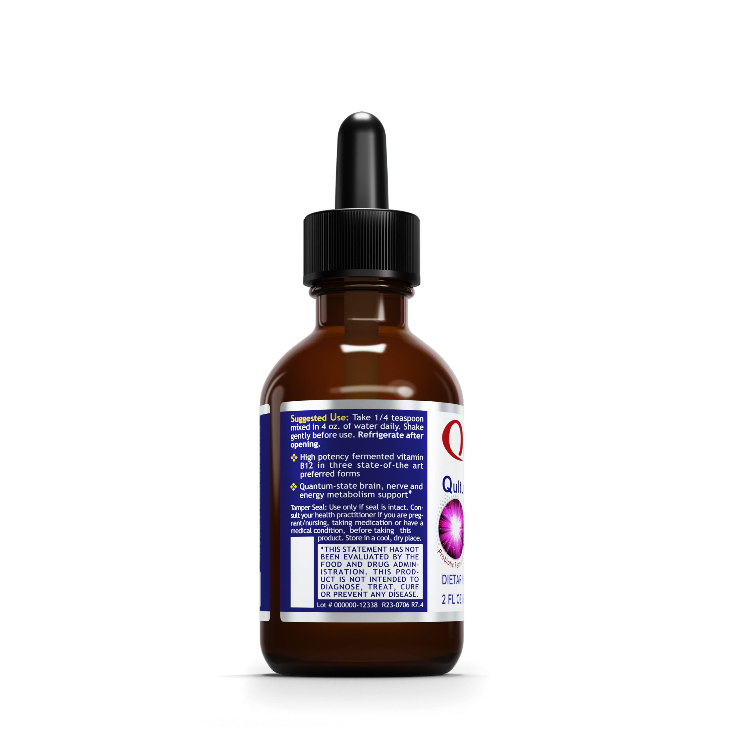 Quantum Nutrition Qultured B12 fermentation label emphasizes probiotic vegan production.