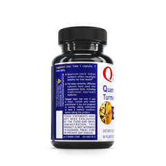 Quantum Nutrition Turmeric bottle label reveals organic turmeric ingredients.