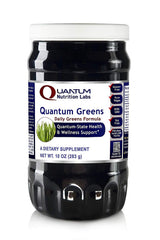 Quantum Organic Greens bottle front for daily greens support in smoothies.
