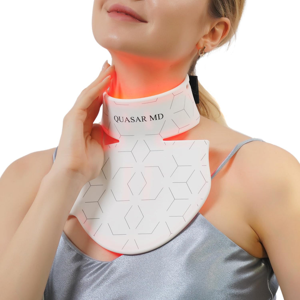 Quasar MD neck décolleté device in use with dual wavelengths for subtle skin tone support