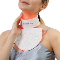 Quasar MD neck décolleté device in use with dual wavelengths for subtle skin tone support
