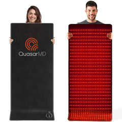 QuasarMD infrared red light therapy mat with 1440 LEDs for full-body recovery.