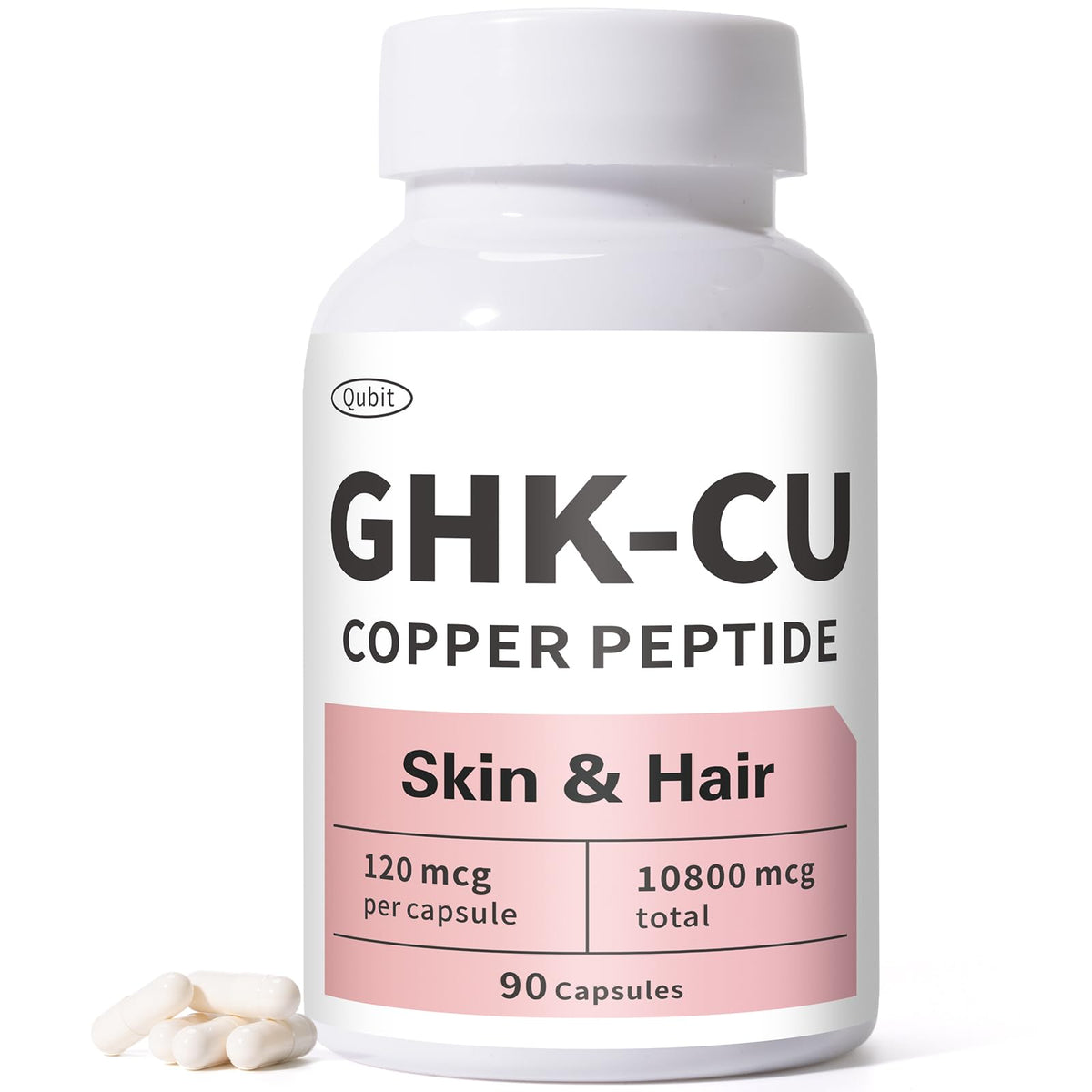 QUBIT GHK-Cu copper peptide bottle promotes convenient daily use with precise dosage.