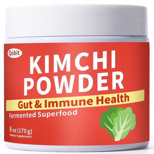 QUBIT kimchi supplement powder in bottle supports gut health and digestion