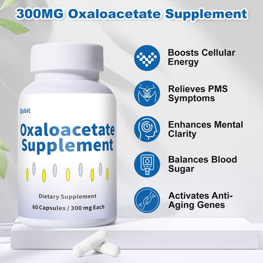 QUBIT Oxaloacetate capsules close-up highlighting vegan formula