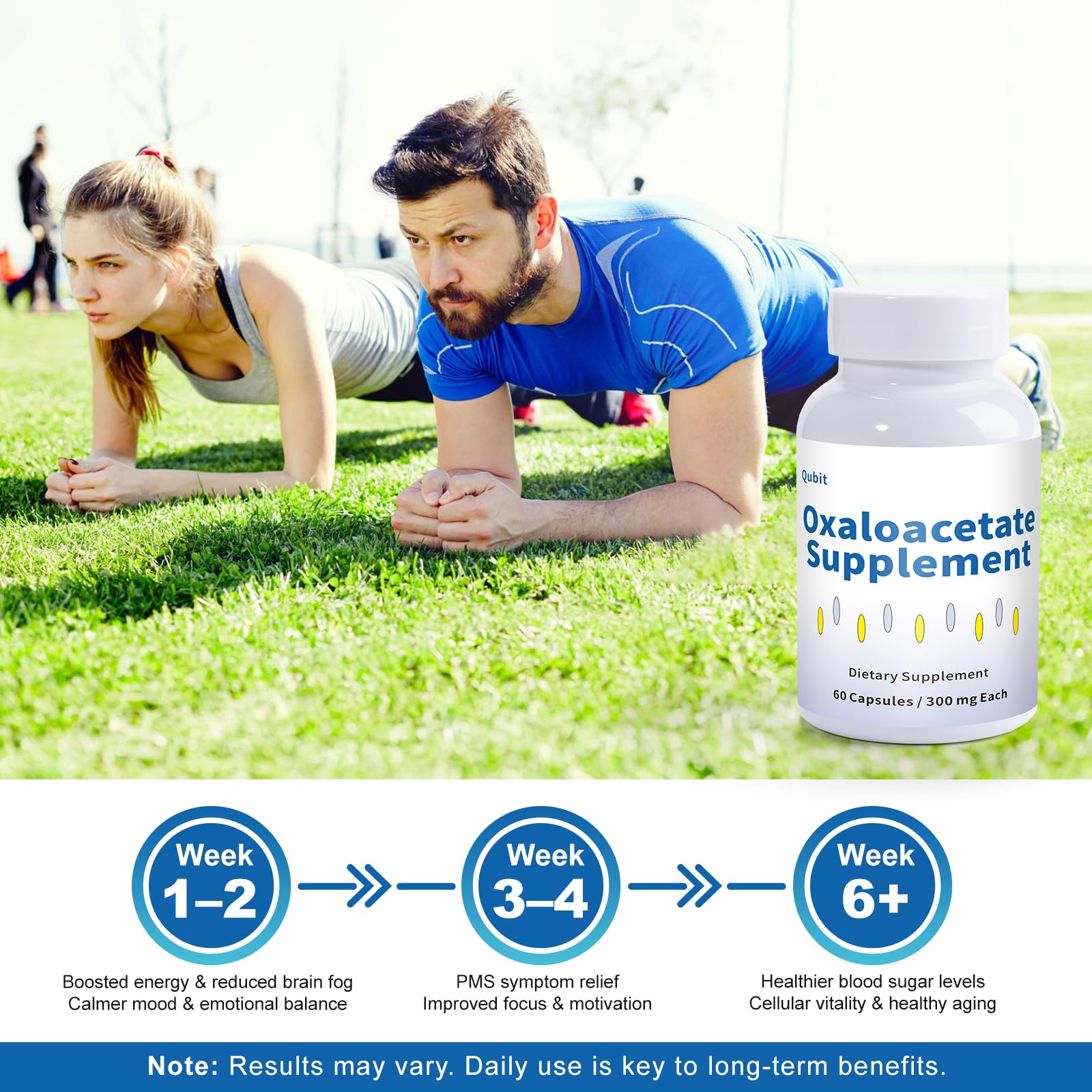 QUBIT Oxaloacetate ingredients panel highlights thermally stabilized formula