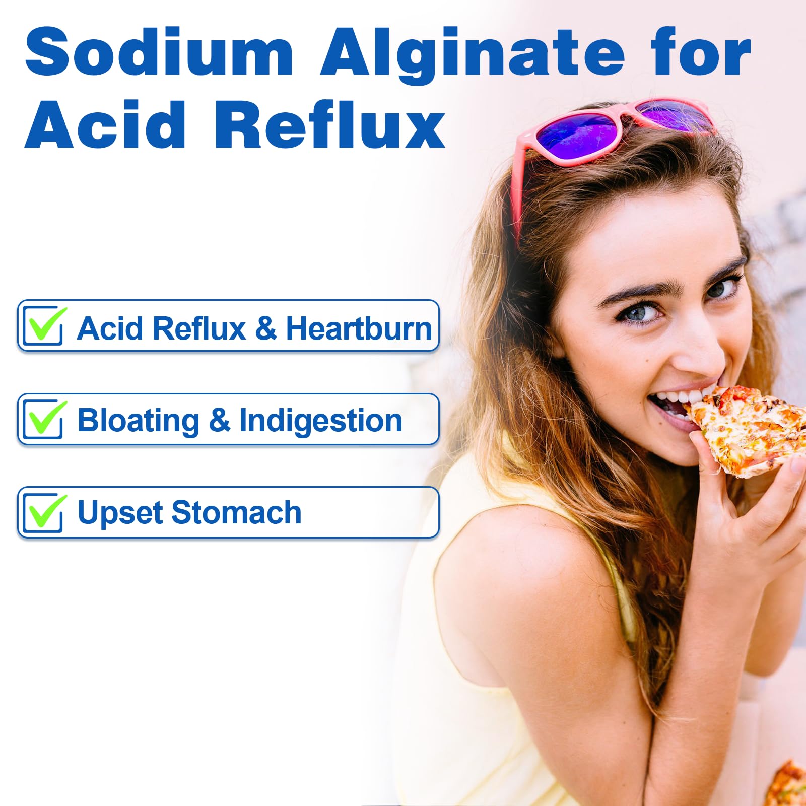 QUBIT Sodium Alginate capsules closeup highlighting tasteless, easy-to-swallow design