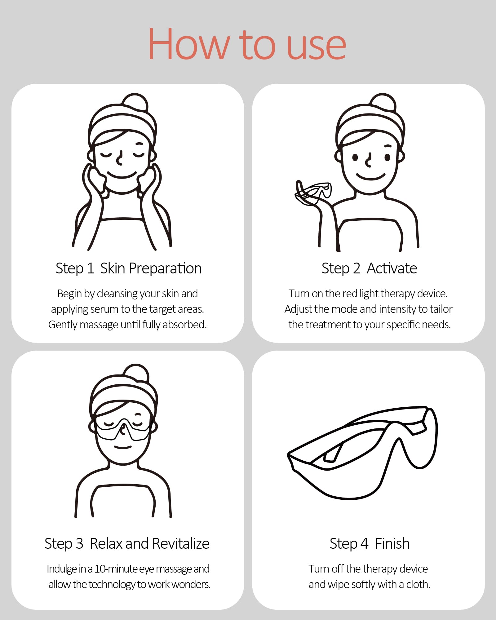 Queleay eye-area application on face demonstrates precise, hands-free therapy around the periorbital area.