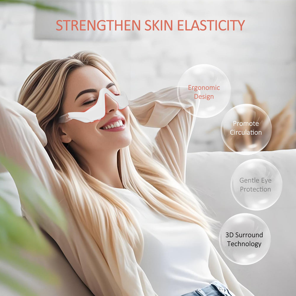Queleay under-eye red-light device side view highlighting ergonomic, comfortable use.
