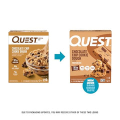 The Quest bar nutrition panel highlights 21g protein per bar.