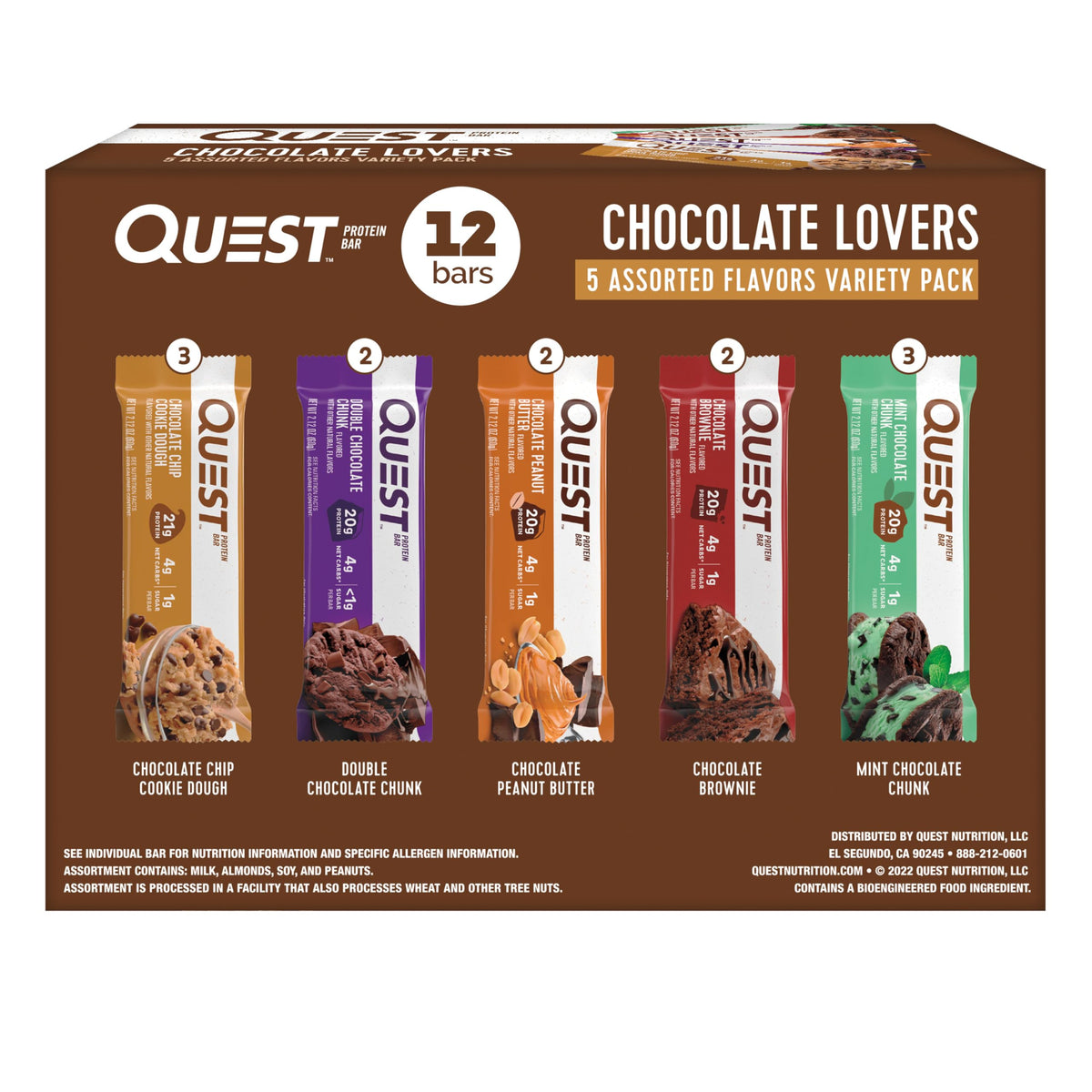 Quest Chocolate Lovers Variety Pack front view, high-protein snack option