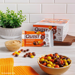 Quest coated candies peanut butter pack-open, grab-and-go treat for busy days.