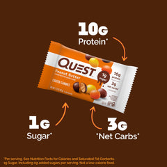 Quest coated candies peanut butter textured shell, appealing bite with protein boost.
