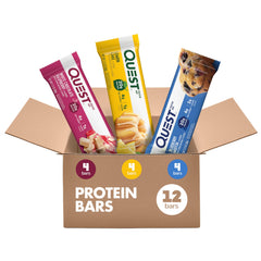 Quest Nutrition Blueberry Muffin bar from the variety pack, a high-protein snack option.